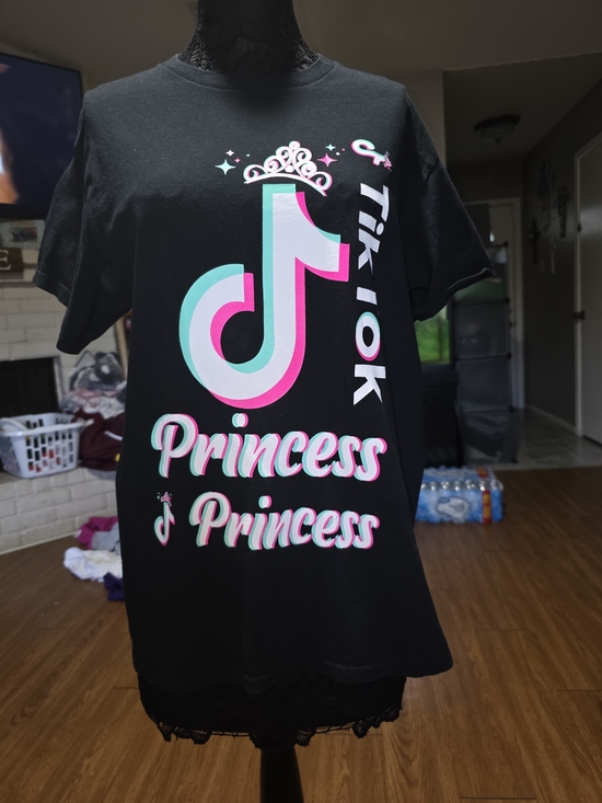 Gildan Tops - Gildan Black TikTok Princess Graphic Tee with Pink and Teal Accents